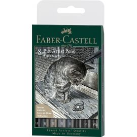 Faber-Castell - Pitt Artist Pen Brush India ink - Grå & Sort 8 stk 167171