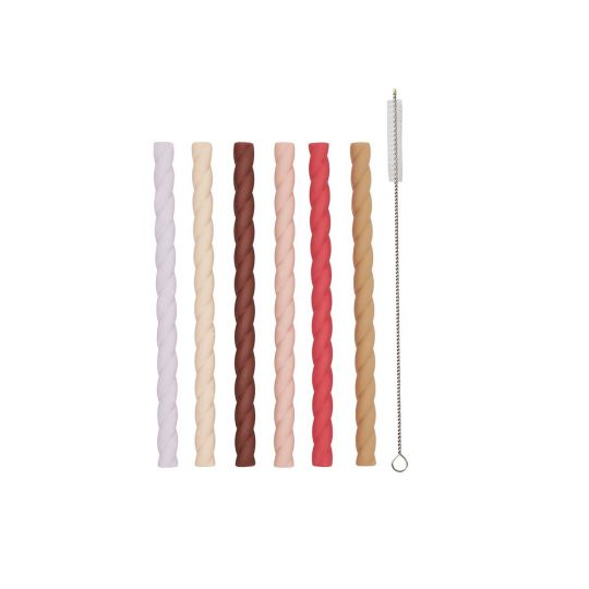 OYOY Mini -  Pack Of 6 Mellow Silicone Straw - Cherry red / Vanilla M107285