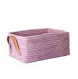 Rice - Raffia Rectangular Basket w. Leather Handle Lavender