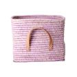 Rice - Raffia Basket with Handles Lavender