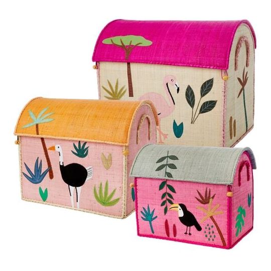 Rice - Large Set of 3 Toy Baskets Pink Jungle Theme