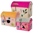 Rice - Large Set of 3 Toy Baskets Pink Jungle Theme