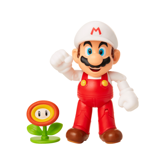 Super Mario - Fire Mario + Fire Flower - 10 cm figur - Æskesæt Eksklusivt + tilbehør