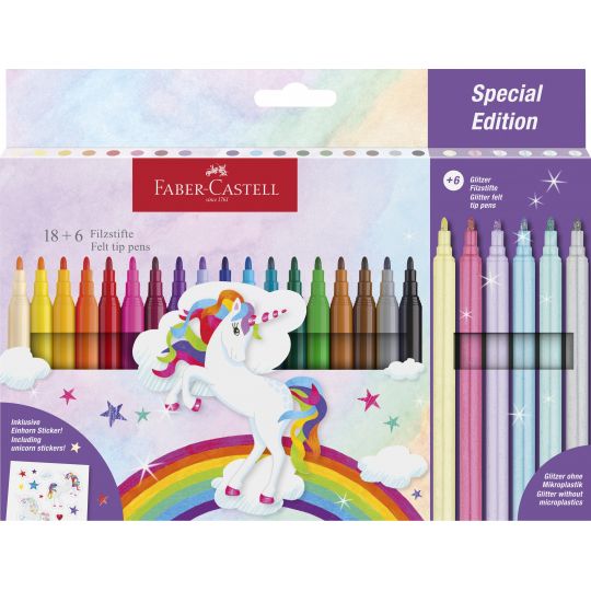 Faber-Castell - Felt-tip pen unicorn 18+6 + stickers 554221