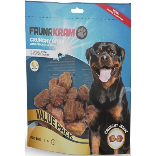 Faunakram - BLAND 4 FOR 119 - Crunchy bites with chicken inside Large 300gr obs Bedst før 5/8-2024