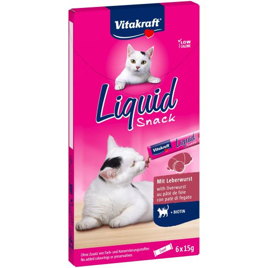 Vitakraft - Liquid Snack kattesnack med lever og Biotin 6x15g