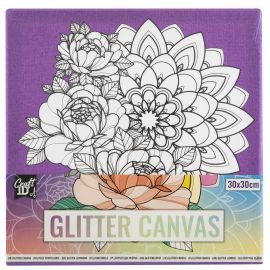 Craft ID - Glitter canvas with print, 30x30 cm - Flower